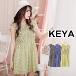 KEYA*韓系圖騰荷葉袖造型小洋裝–3色